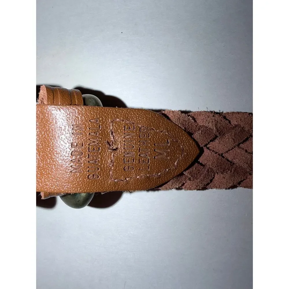 Tan leather braided belt made in Guatemala classic 34 unisex preppy nautical